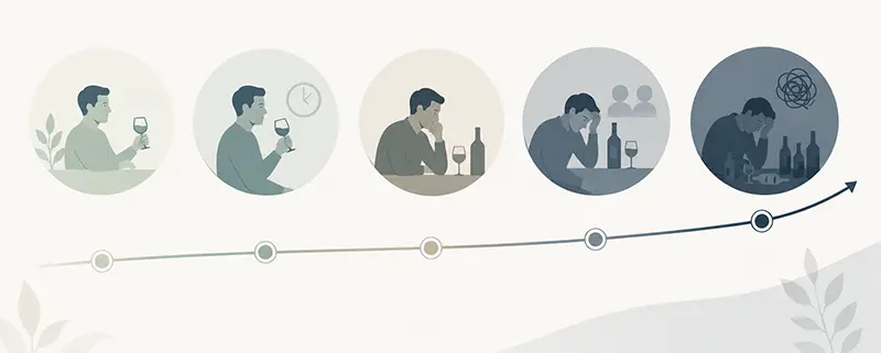 Graf som viser at et alkoholproblem udvikler sig løbdende